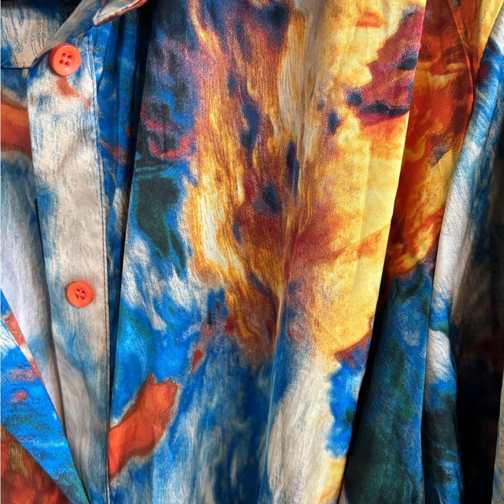 Fashion Nova Satin Midi Dress - Blue and Orange with pockets - Picture 5 of 9